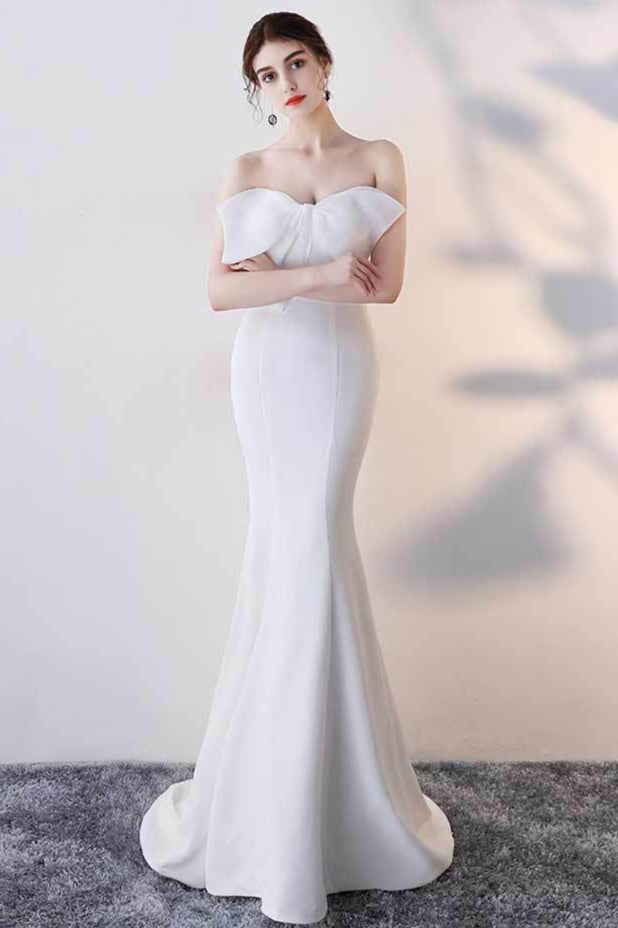 Vestido de Fiesta Largo de Sirena sin Tirantes con Lazo