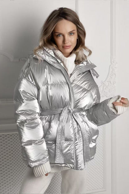 Chic Hooded Belted Quilted Puffer Jacket