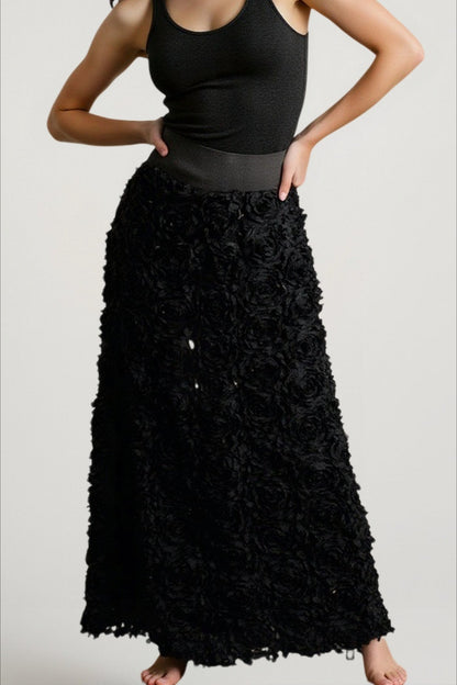 Floral Applique Evening Maxi Skirt