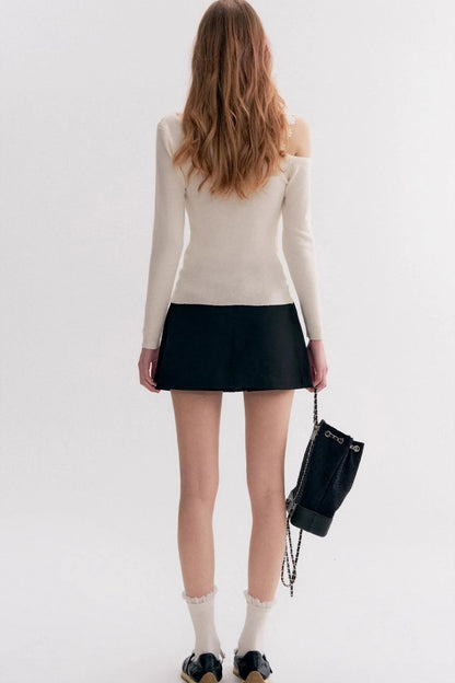 Lace Trim One Shoulder Slim  Long Sleeve Blouse