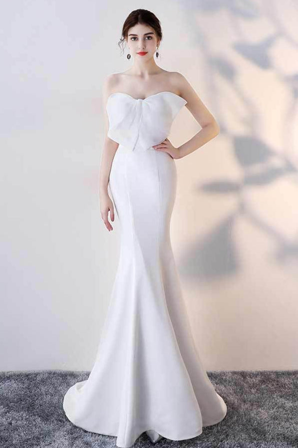 Vestido de Fiesta Largo de Sirena sin Tirantes con Lazo