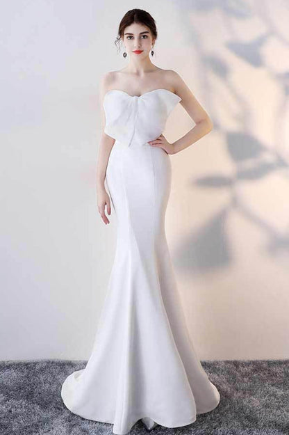 Vestido de Fiesta Largo de Sirena sin Tirantes con Lazo