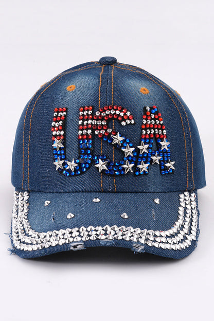 Rhinestone-studded Denim Baseball Cap