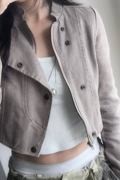Edgy Cropped Suede Biker Jacket