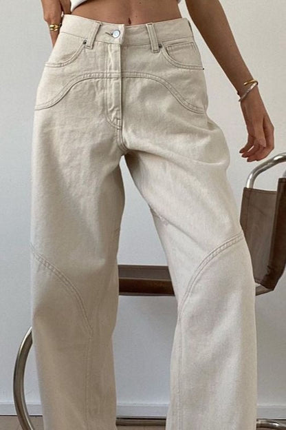 Vaqueros rectos sueltos de tiro alto Off White