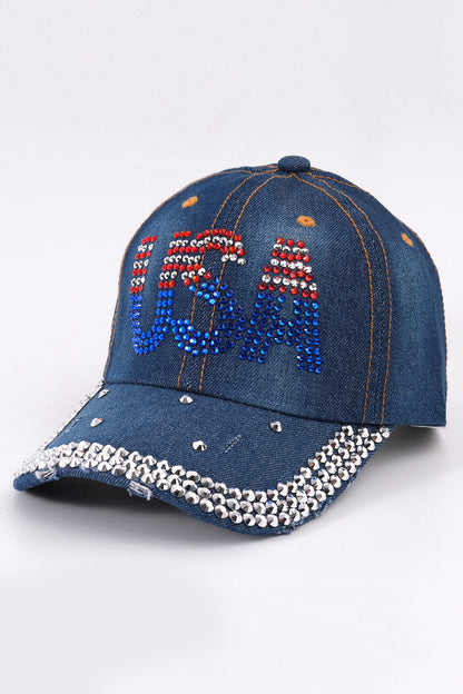 Rhinestone-studded Denim Baseball Cap
