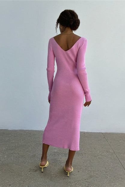 Vestido de suéter de punto acanalado de manga larga