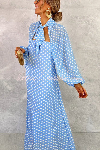 Alyasia Chiffon Polka Dot Print Split Balloon Sleeve Back Smocked Maxi Dress