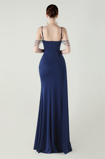 Vestido de fiesta de sirena de satén con tirantes finos