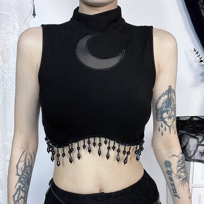 Vintage  Goth Moon Lace See Through Sleeveless Crop Top