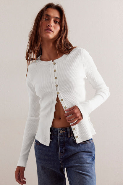 Solid Color Ribbed Cardigan