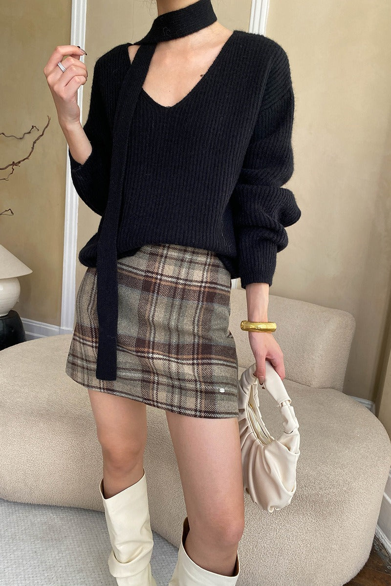 Plaid Color Block High Waist Skirt