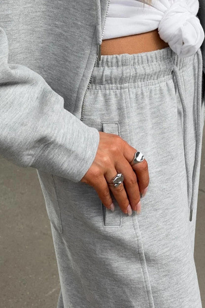 Zipper Hoodie Long Sleeve Wide Leg Pants Two Piece Set