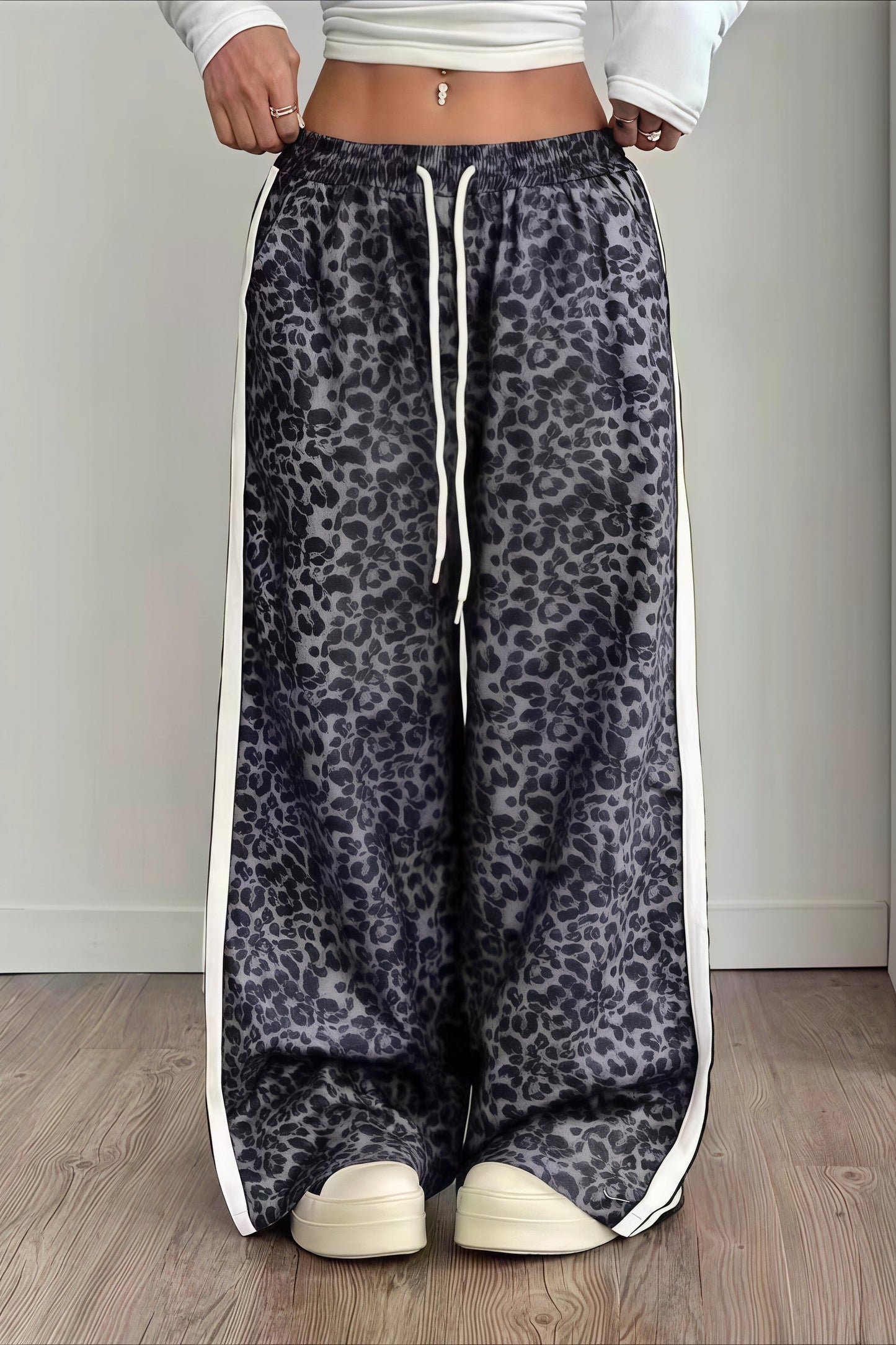 Pantalones Casuales Empalmados con Estampado de Leopardo