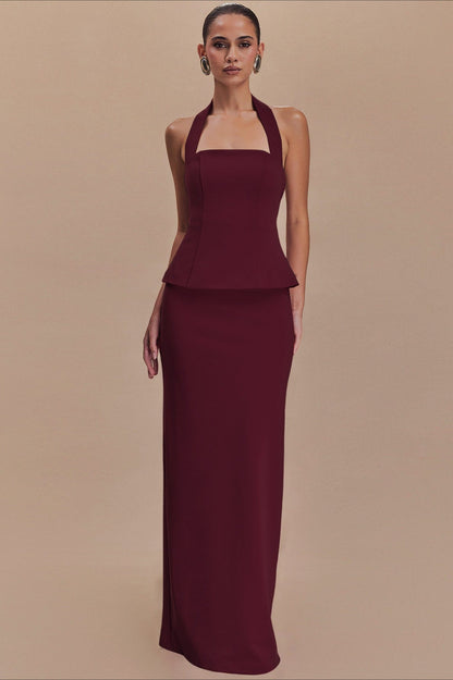 Vestido Formal Largo sin Espalda con Cuello Halter Liso