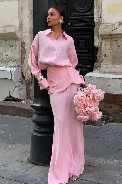Elegant Creative Street Style Solid Long Sleeve Shirtdress Two Piece Set