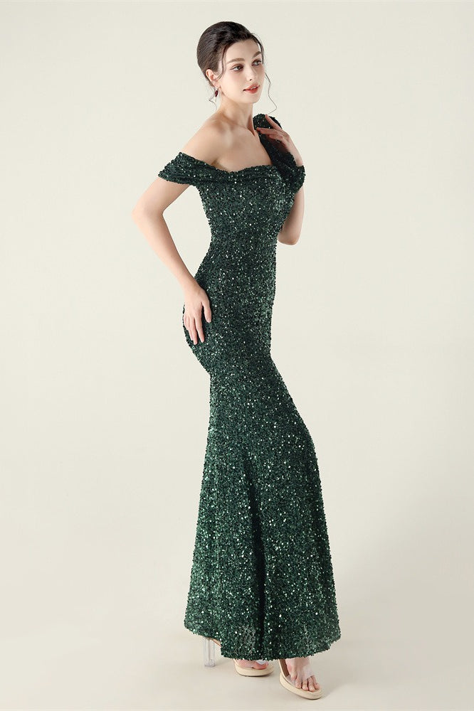Vestido de fiesta formal con volante y un solo hombro drapeado