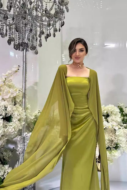 Stylish Long Patchwork Cape Formal Dress