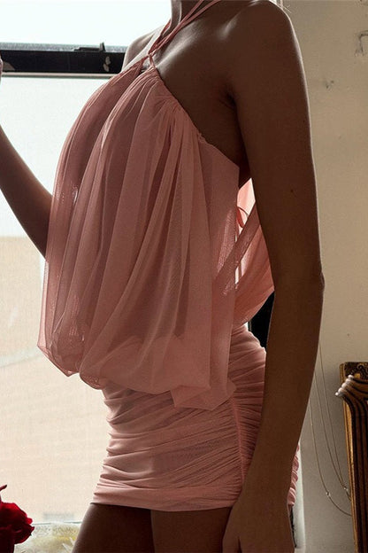 Minivestido sexy con cuello en V, halter y sin espalda
