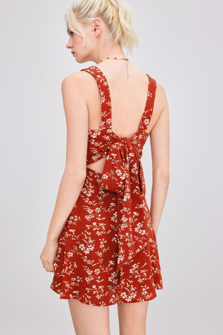 Elegant Floral Print Deep V Mini Dress