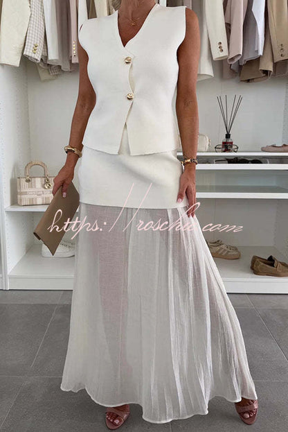 Stylish and Elegant Knit Gold Buttons V-neck Loose Vest