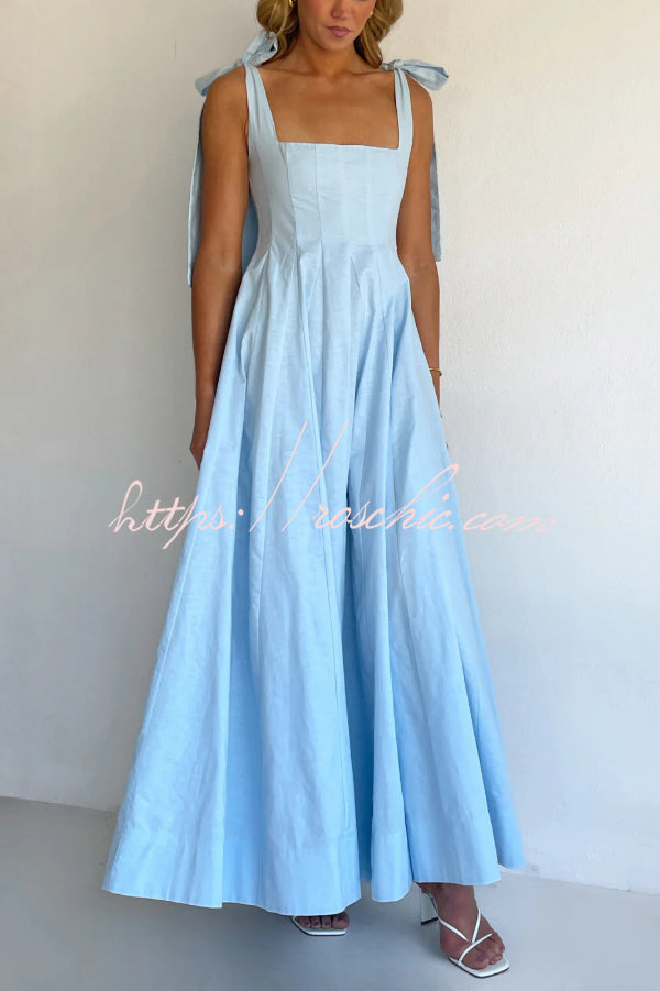 Solid Color Sleeveless Tie-up Suspender Elegant Patchwork Maxi Dress