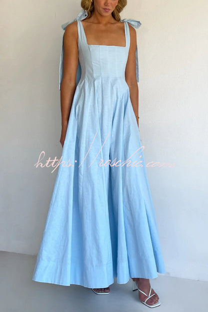 Solid Color Sleeveless Tie-up Suspender Elegant Patchwork Maxi Dress