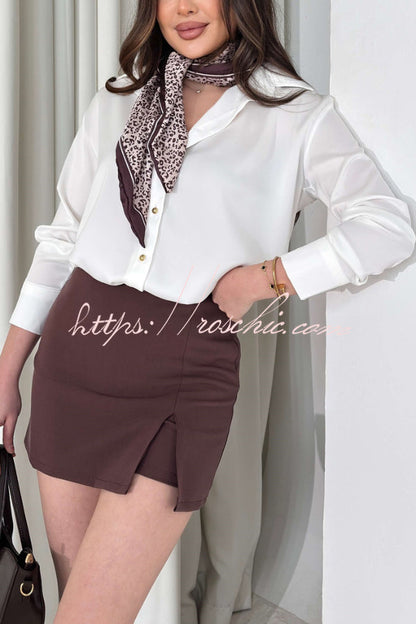Solid Color Silk Satin Texture Single-breasted Long-sleeved Loose Shirt