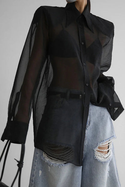 Retro Sheer Loose Long-sleeved Casual Shirt