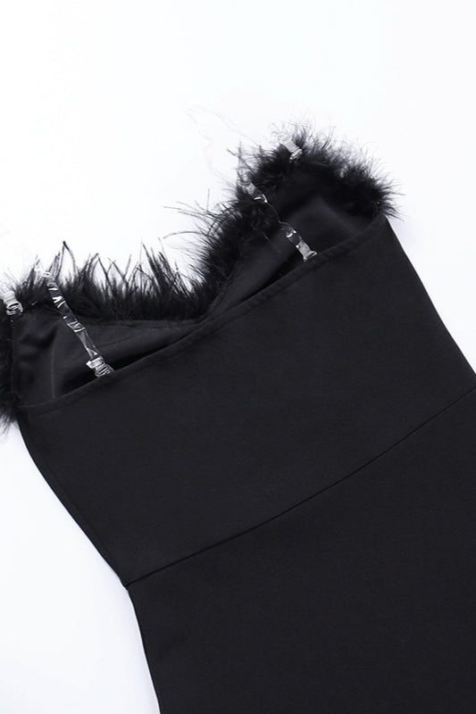Strapless V-Neck Feathered Mermaid Party  Dress