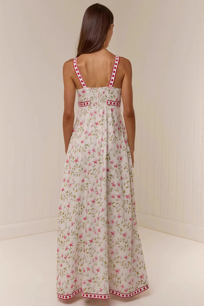 Maxivestido de verano informal con tirantes finos y estampado de lino
