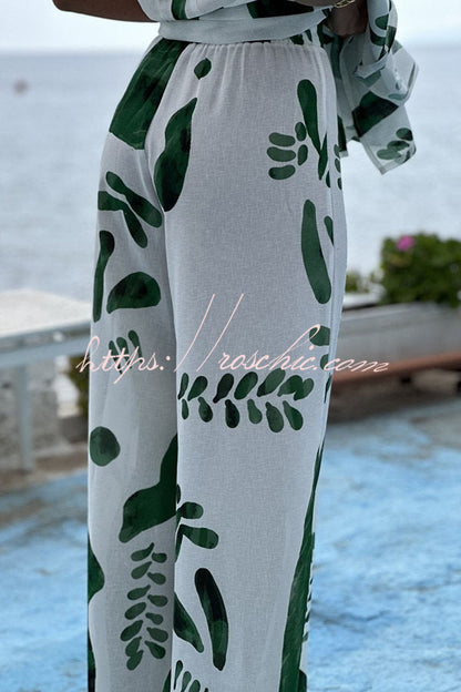 Sarasota Doodle Print Center Front Split Midi Top and Elastic Waist Pants Set