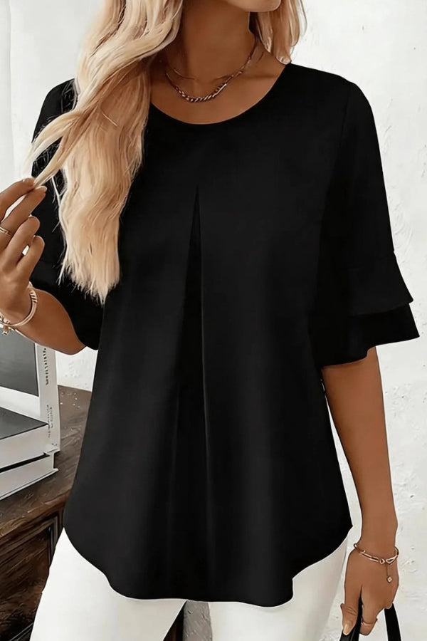 Solid Color Round Neck Short-sleeved Loose Casual Top