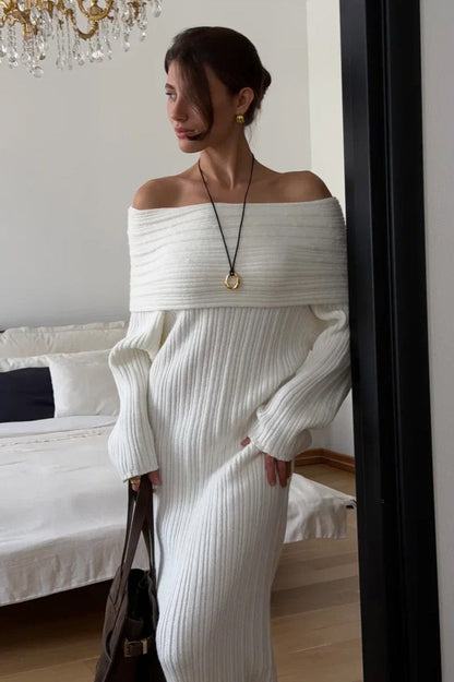 Knit Off Shoulder Long Sleeve Bodycon  Sweater Dress