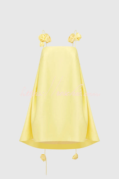Playful and Flattering Silhouette 3D Rose Drape Straps A-line Mini Dress