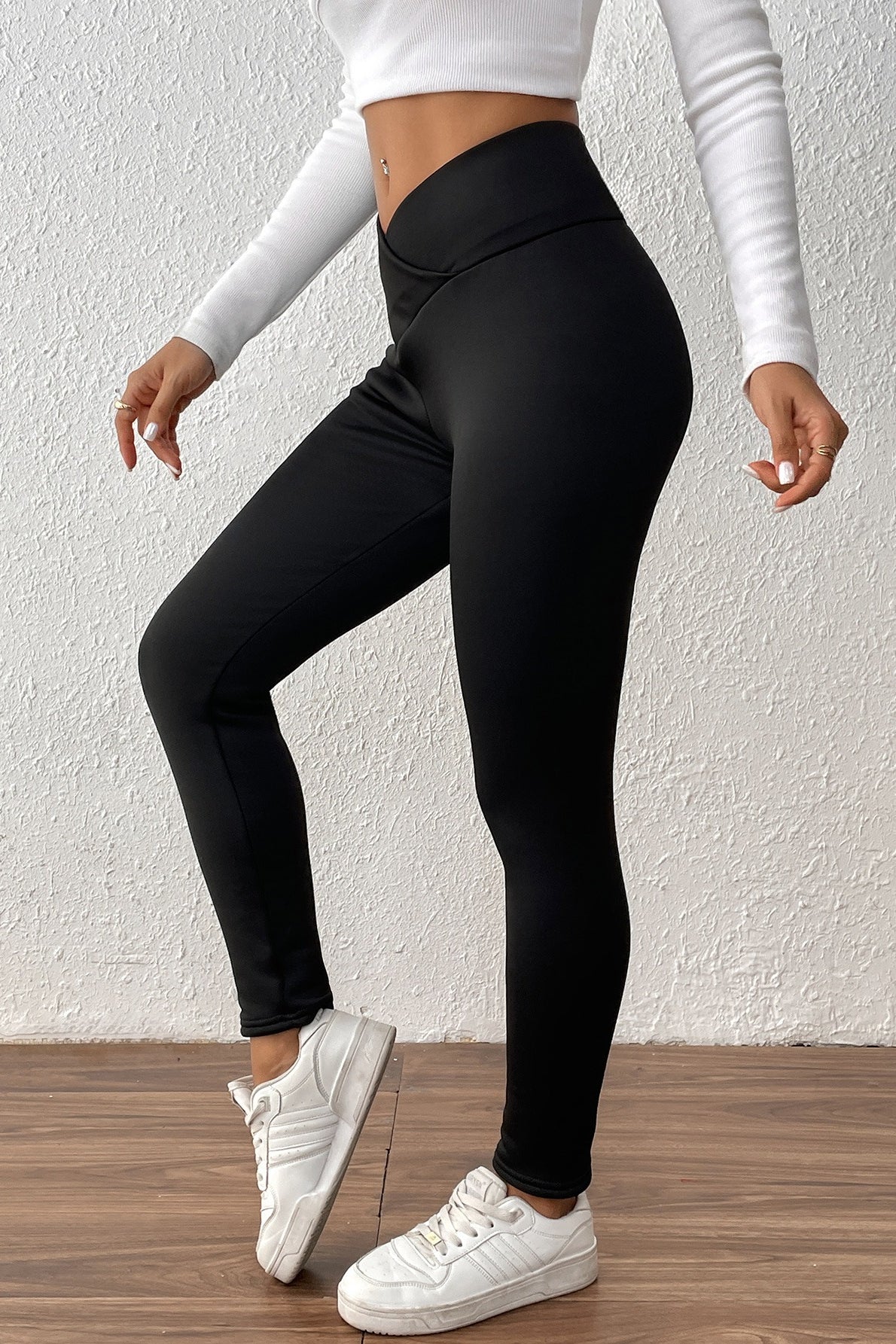 Leggings térmicos de forro polar de talle alto con cruce frontal