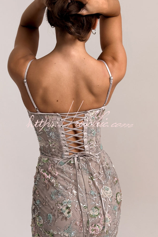 Stylish Sleeveless Halter-neck Slim-fit Backless Tie-up Elegant Maxi Dress