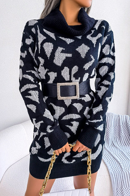 Vestido de cuello alto con estampado de leopardo