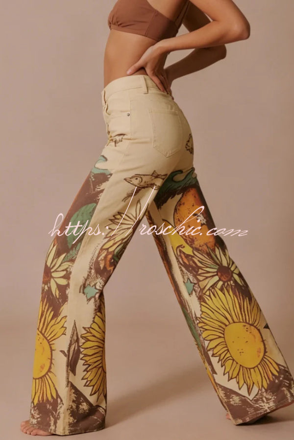 We The Free Playful Doodle Printed Mid Rise Pocket Wide Leg Pant