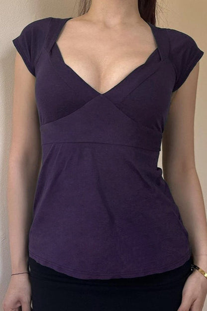 Essential Fitted Solid Plunging V Neck T-Shirt