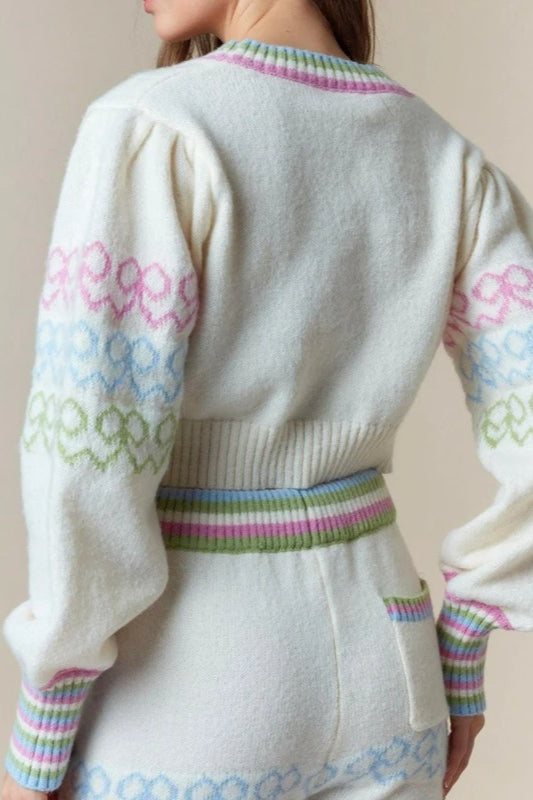 Colorful Butterfly Bow Crop Cardigan