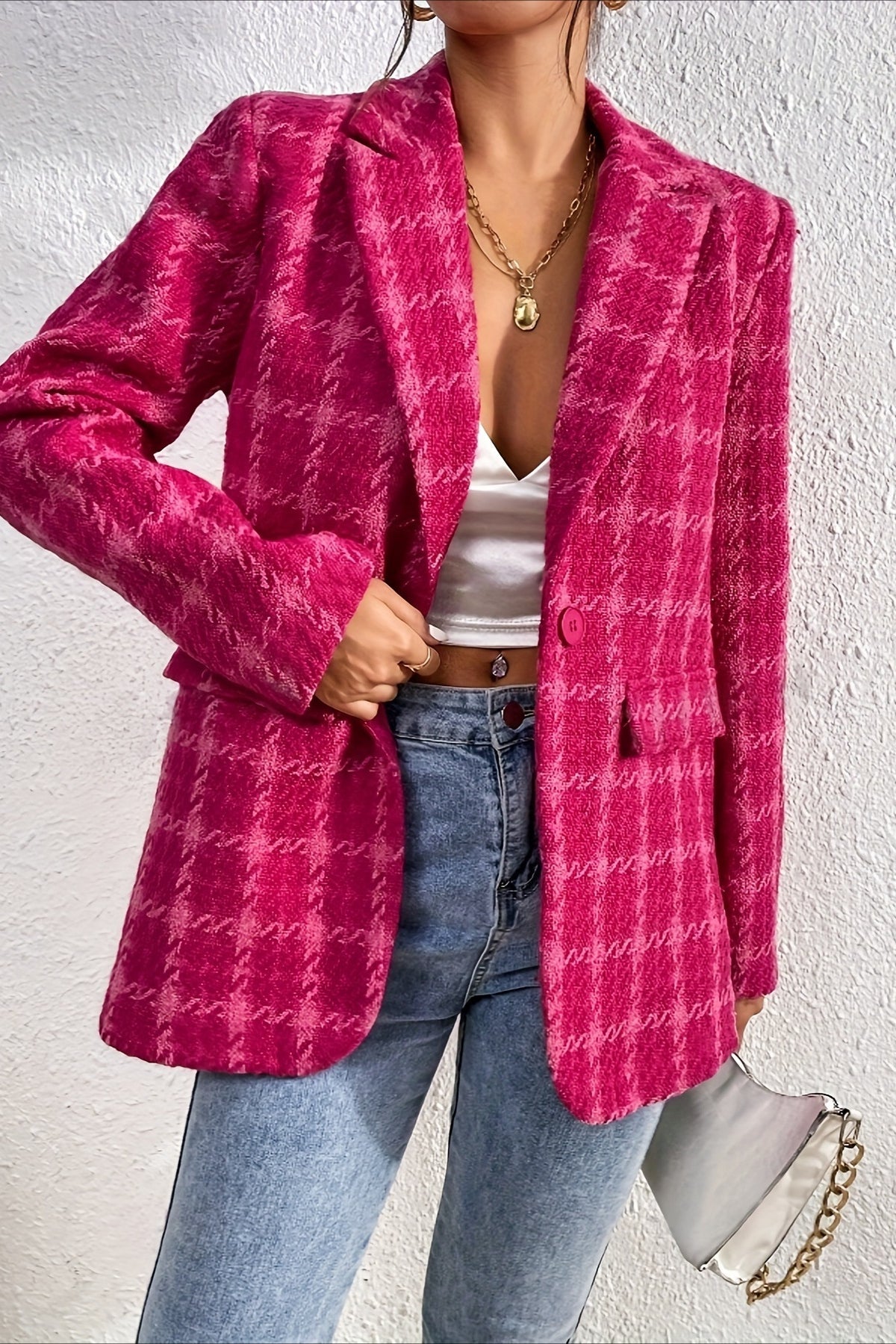 Chaqueta Blazer Elegante de Cuadros Rojos