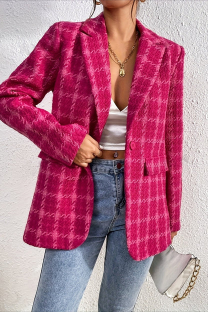 Chaqueta Blazer Elegante de Cuadros Rojos