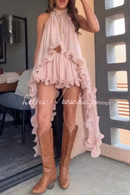 Romantic Drama Chiffon Wavy Ruffles Elastic Waist Loose Shorts (Shipped Within 24 Hours)