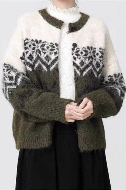 Retro Nordic Snowflake Jacquard Knit Cardigan