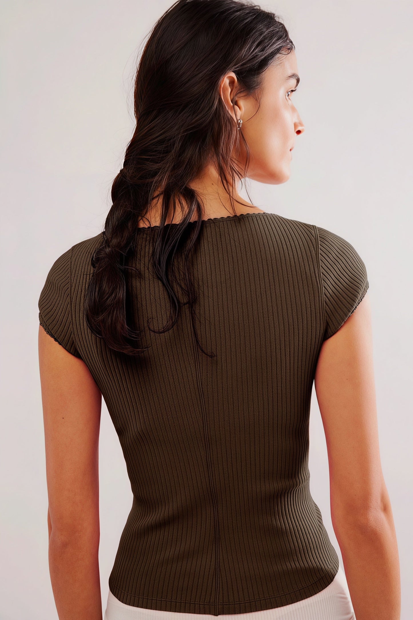 Blusa Casual de Manga Corta con Botones y Tejido Acanalado