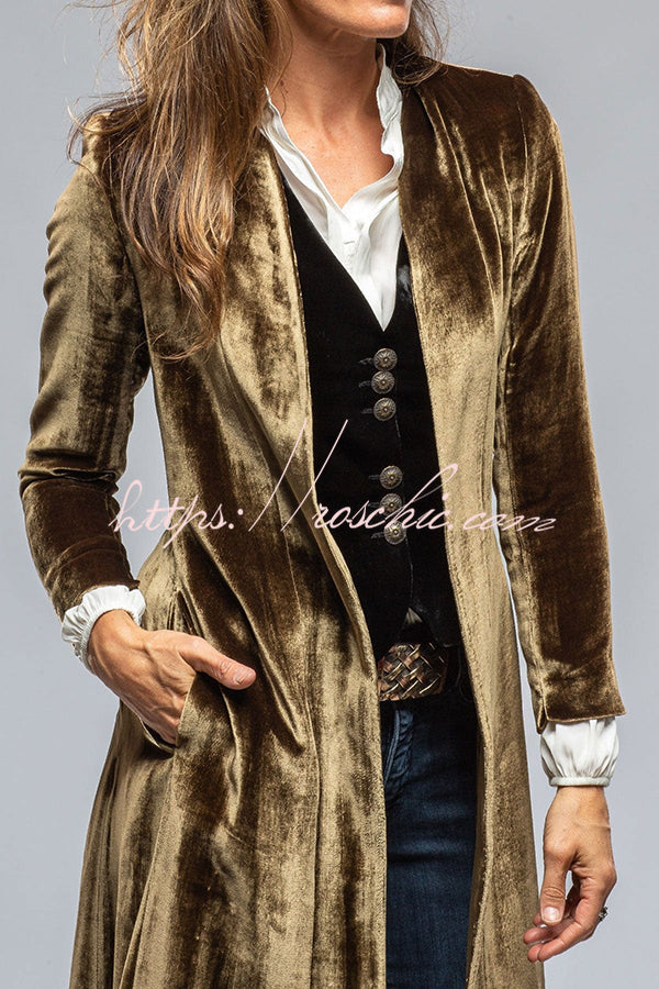Vintage Velvet Long Loose Pocket Slit Coat