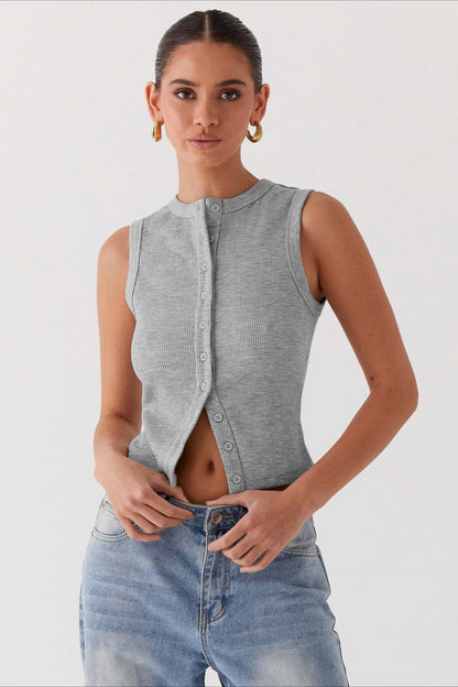 Top de punto sin mangas con cuello redondo