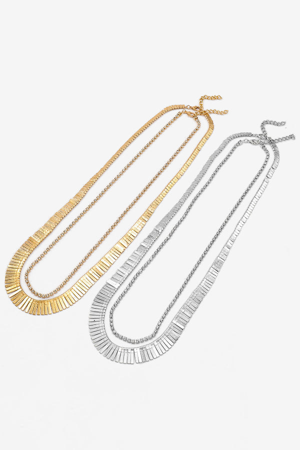 Fashionable Multi-layered Metal Necklace with Full Diamonds