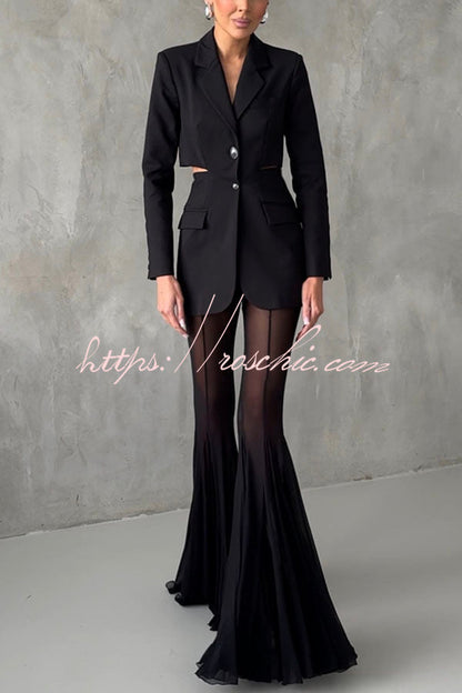 Deep Chic Mesh High Rise Elastic Waist Fishtail Stretch Pants